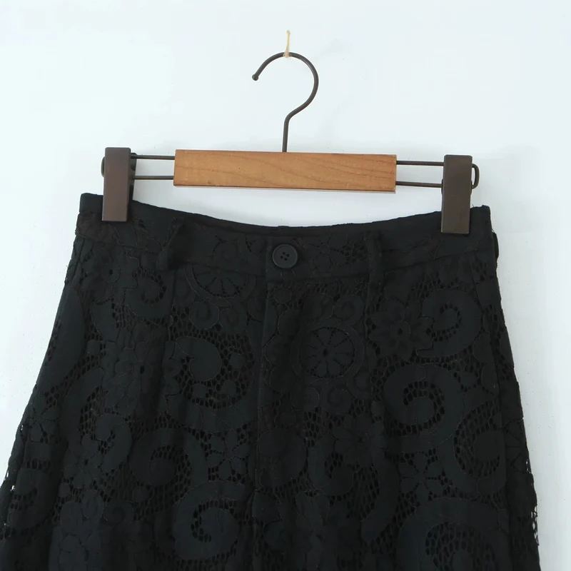 Damen Transparente Spitzenhose mit geradem Bein und elastischem Bund Drune