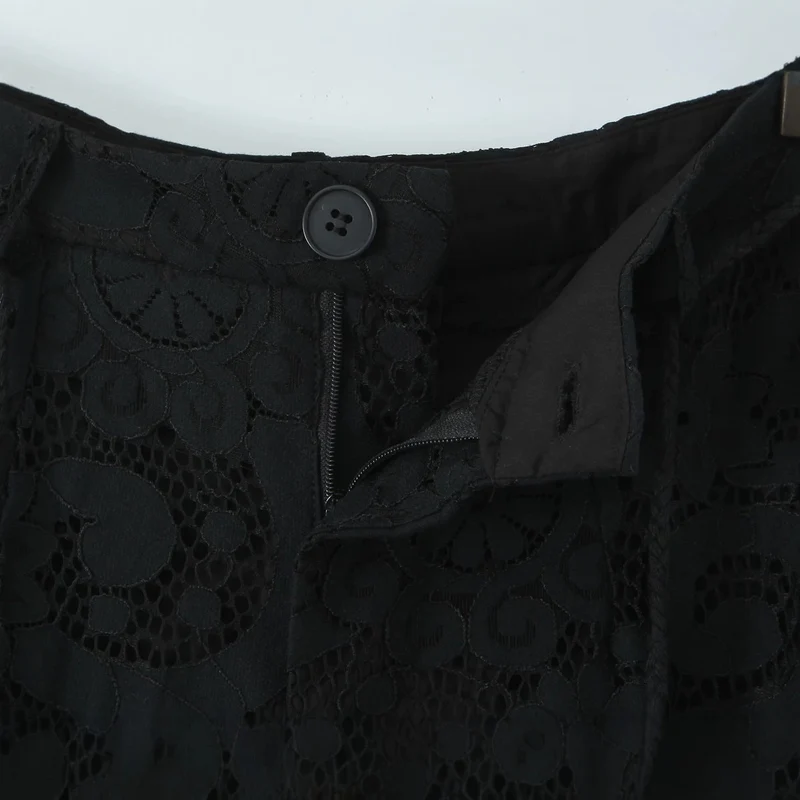 Damen Transparente Spitzenhose mit geradem Bein und elastischem Bund Drune
