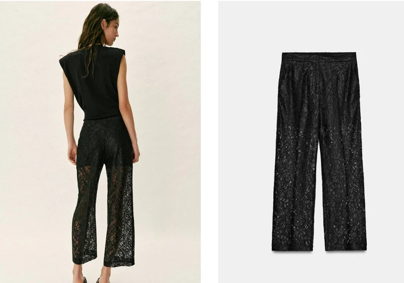 Damen Transparente Spitzenhose mit geradem Bein und elastischem Bund Drune