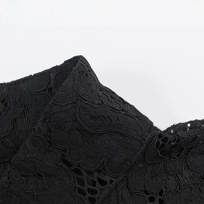 Damen Transparente Spitzenbluse mit Stehkragen, Puffärmeln und Manschetten Drune
