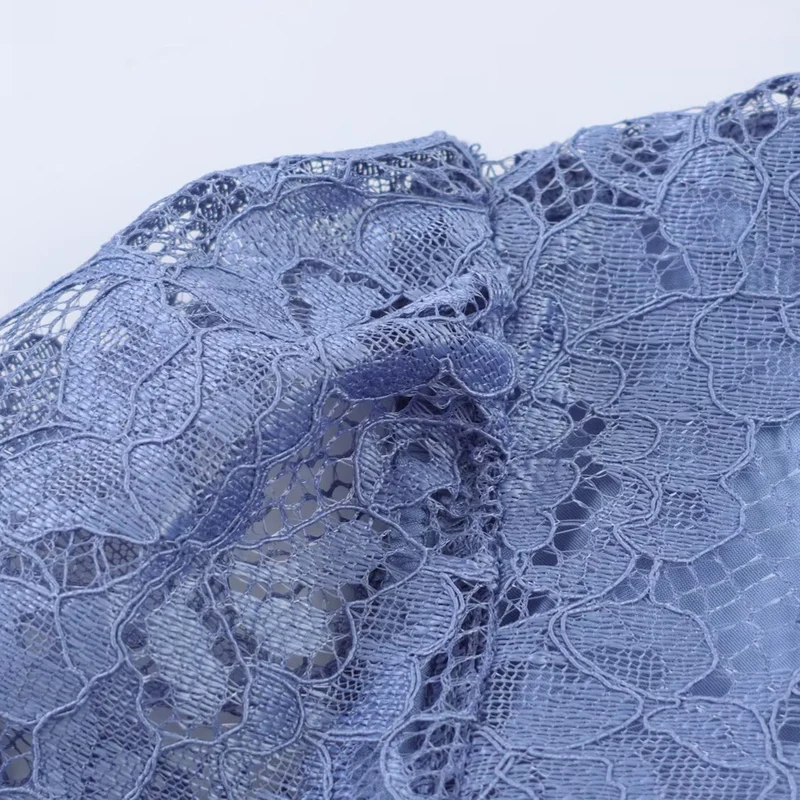 Damen Transparente Spitzenbluse mit Hemdkragen und Puffärmeln Drune