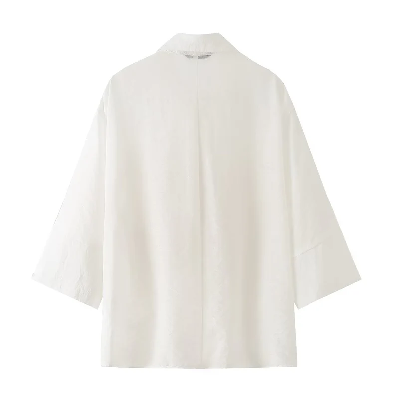 Damen Transparente Oversize‑Bluse mit 3D‑Blütenapplikationen und Hemdkragen Drune