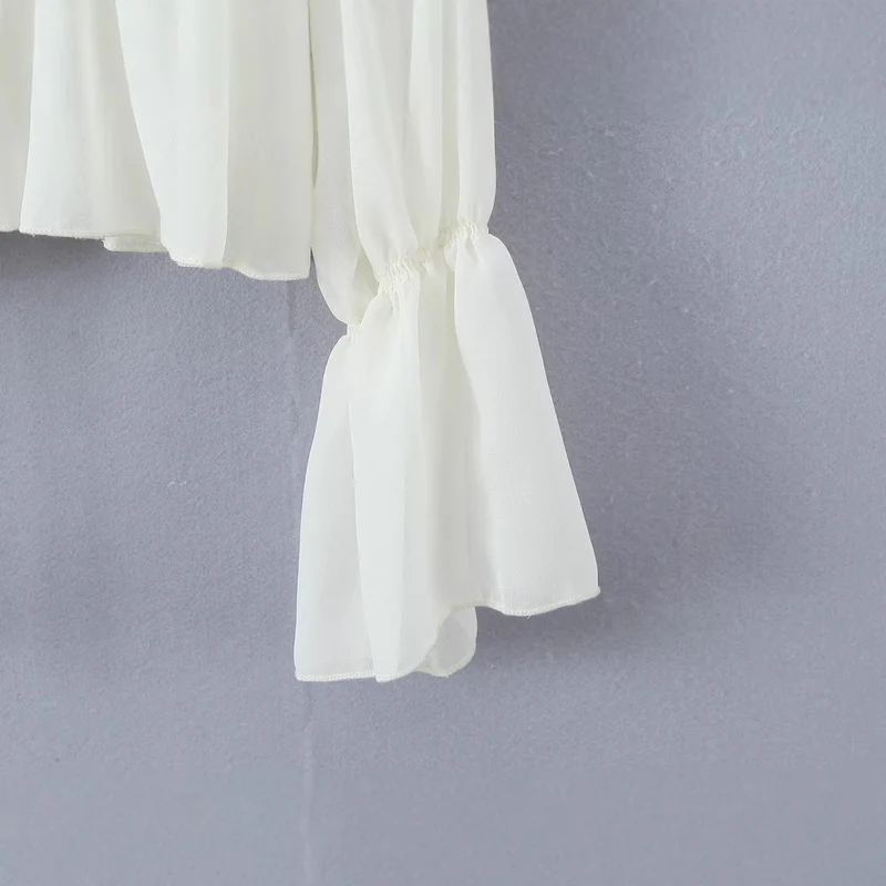 Damen Transparente Chiffonbluse mit Rüschenbindern, Stufenschnitt und Taillenraffung Drune