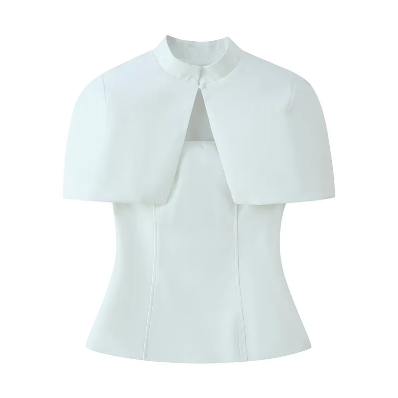 Damen Top mit Capelet-Überwurf und taillierter Peplum‑Silhouette Drune