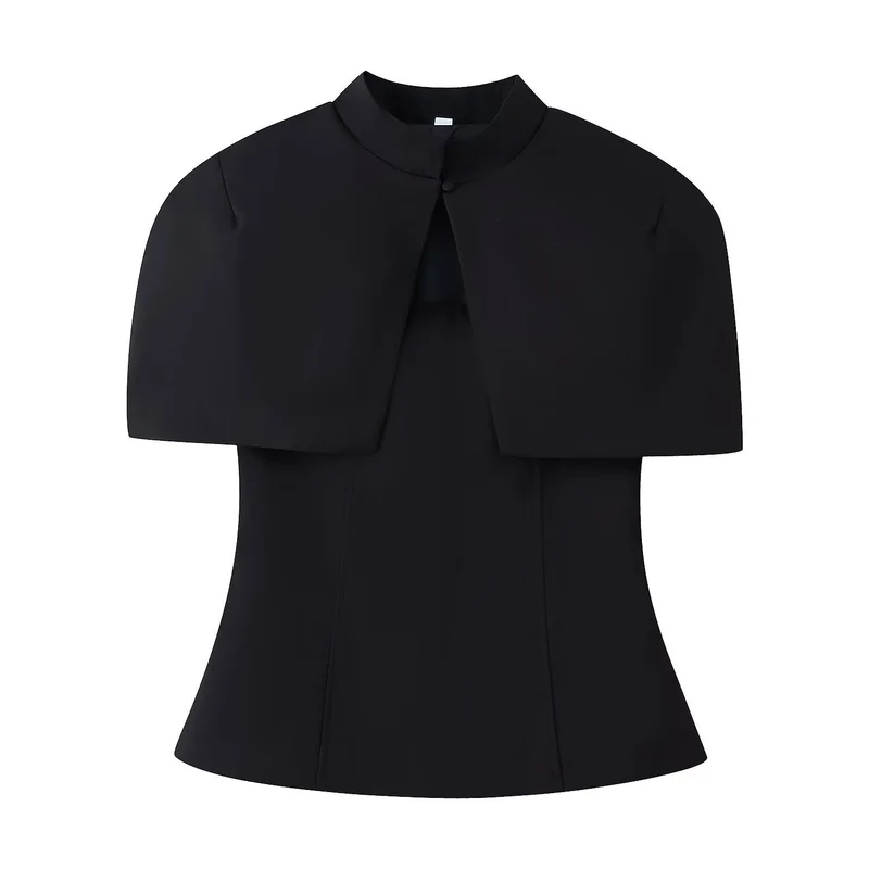 Damen Top mit Capelet-Überwurf und taillierter Peplum‑Silhouette Drune