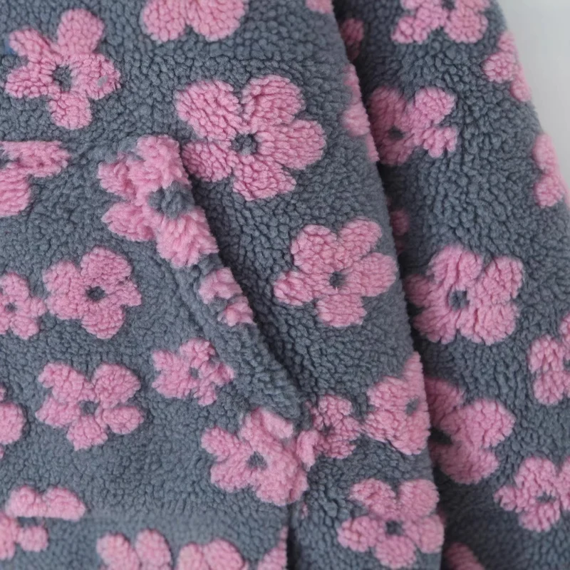 Damen Teddy-Fleece-Overheadjacke mit Stehkragen, Blumenrelief und Halbreißverschluss Drune