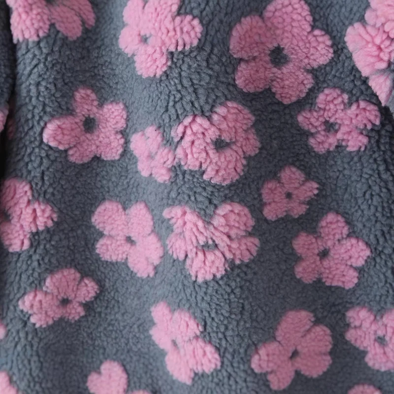 Damen Teddy-Fleece-Overheadjacke mit Stehkragen, Blumenrelief und Halbreißverschluss Drune