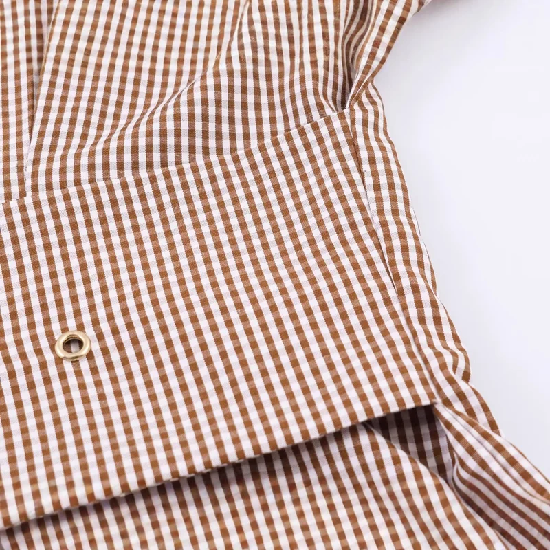 Damen Tailliertes Hemdblusenkleid mit Karo‑Gingham, breitem Taillengürtel und voluminösen Ärmeln Drune