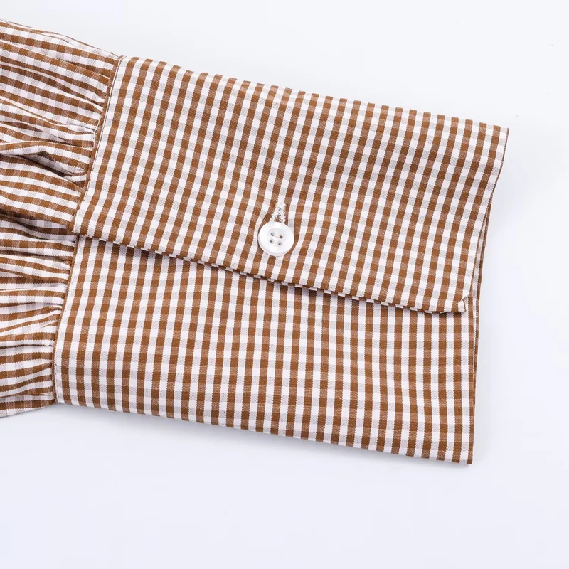 Damen Tailliertes Hemdblusenkleid mit Karo‑Gingham, breitem Taillengürtel und voluminösen Ärmeln Drune