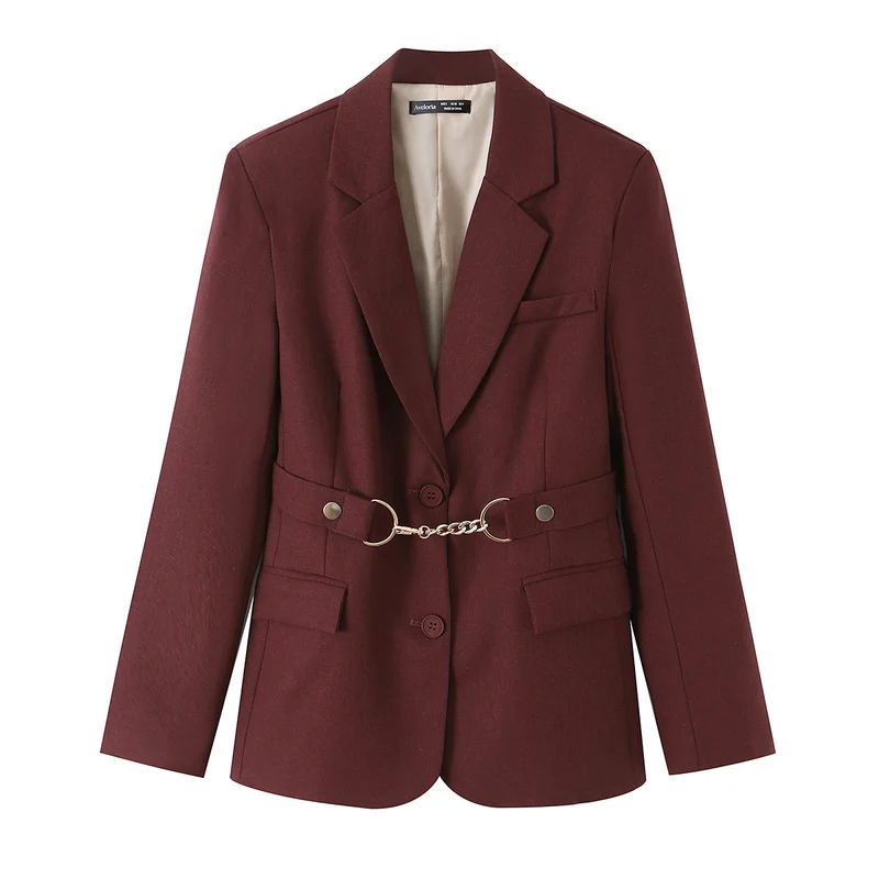 Damen Tailliertes Blazer- und Midirock-Set mit Zierkettengürtel Drune