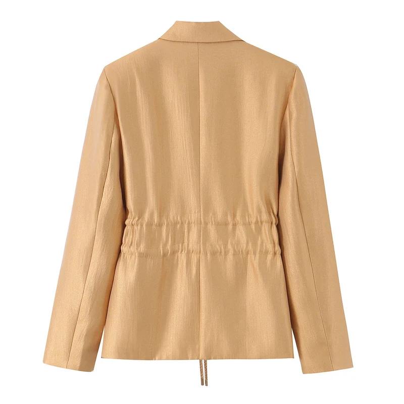 Damen Taillierter Satinblazer mit Kordelzug und Reverskragen Drune