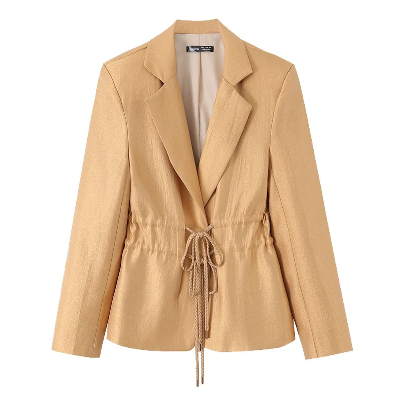 Damen Taillierter Satinblazer mit Kordelzug und Reverskragen Drune