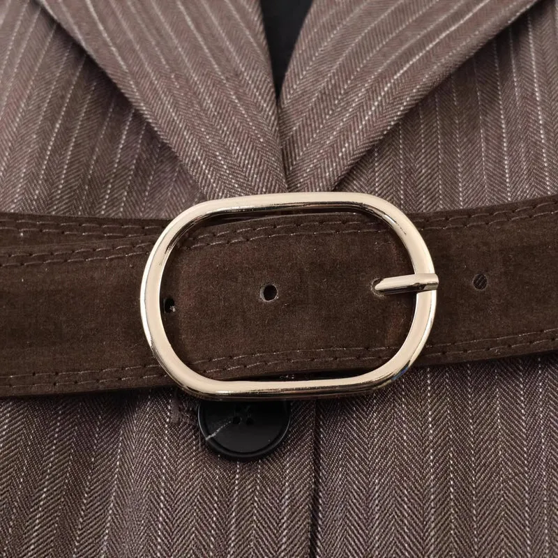 Damen Taillierter Nadelstreifen-Blazer mit abnehmbarem Gürtel Drune