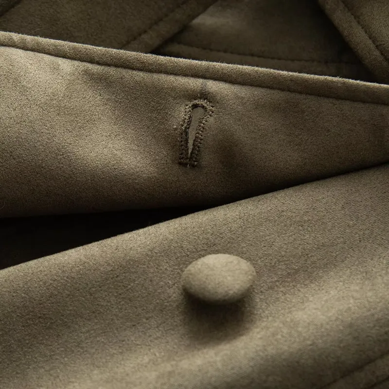 Damen Taillierter langer Mantel aus Veloursimitat mit Faux‑Fellkragen und Bindegürtel Drune