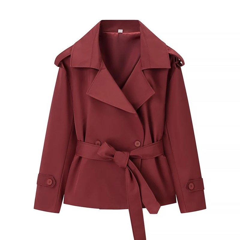 Damen Taillierter kurzer Trenchcoat mit Bindegürtel und Epauletten Drune