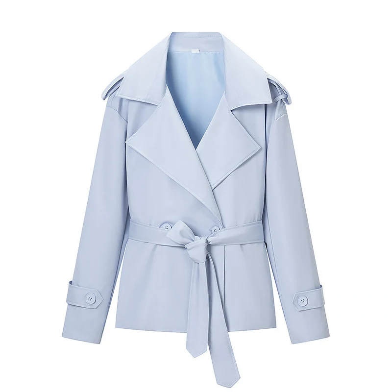Damen Taillierter kurzer Trenchcoat mit Bindegürtel und Epauletten Drune