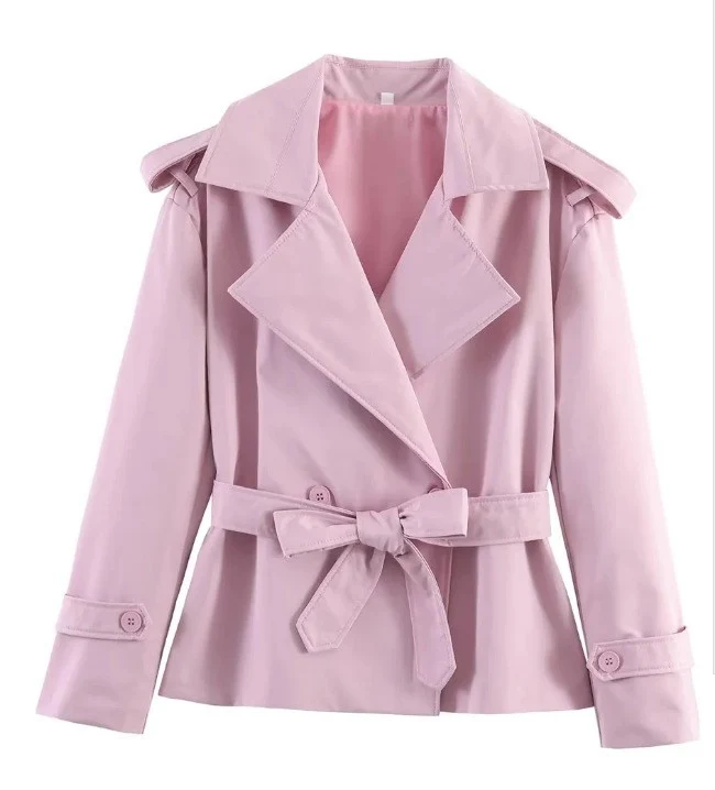 Damen Taillierter kurzer Trenchcoat mit Bindegürtel und Epauletten Drune