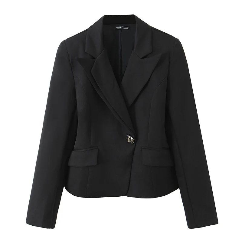 Damen Taillierter Kurzblazer mit asymmetrischem Schmuckverschluss und Pattentaschen Drune