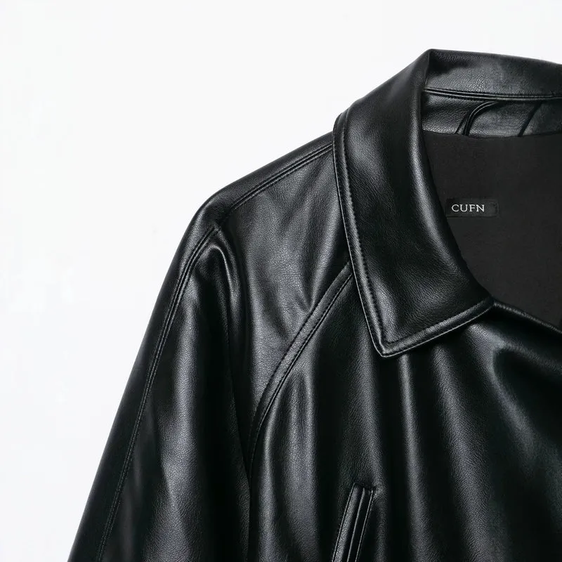 Damen Taillierter Kunstleder-Blazer mit Bindegürtel und Schalkragen Drune