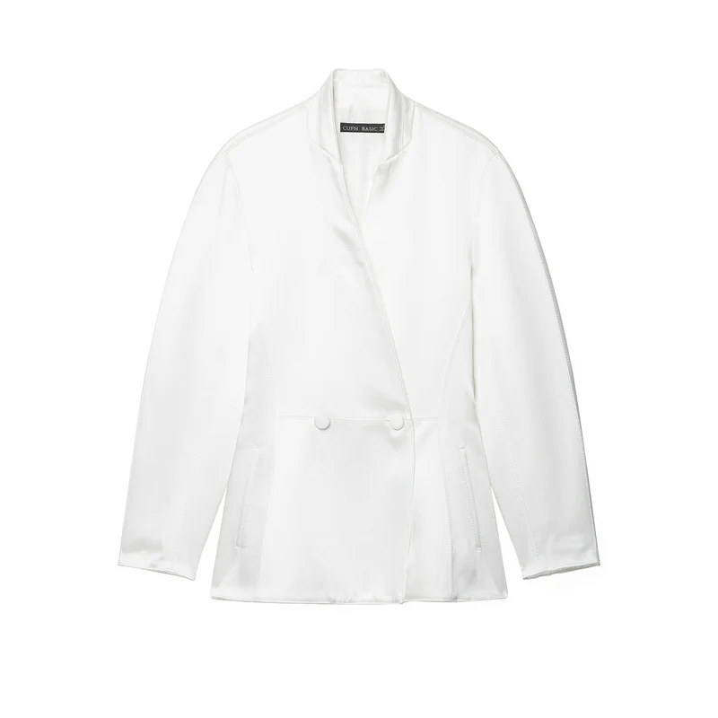 Damen Taillierter Doppelreihiger Blazer mit Stehkragen Drune