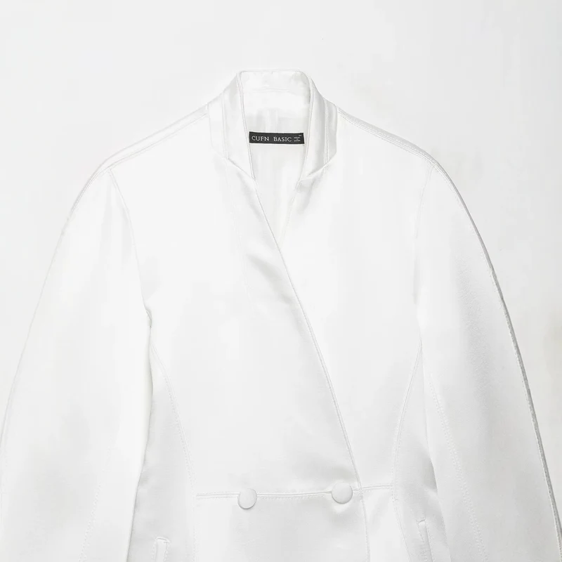 Damen Taillierter Doppelreihiger Blazer mit Stehkragen Drune