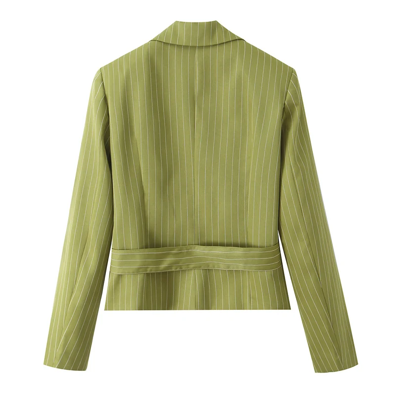 Damen Taillierter Cropped-Blazer mit Bundgürtel und Nadelstreifen Drune