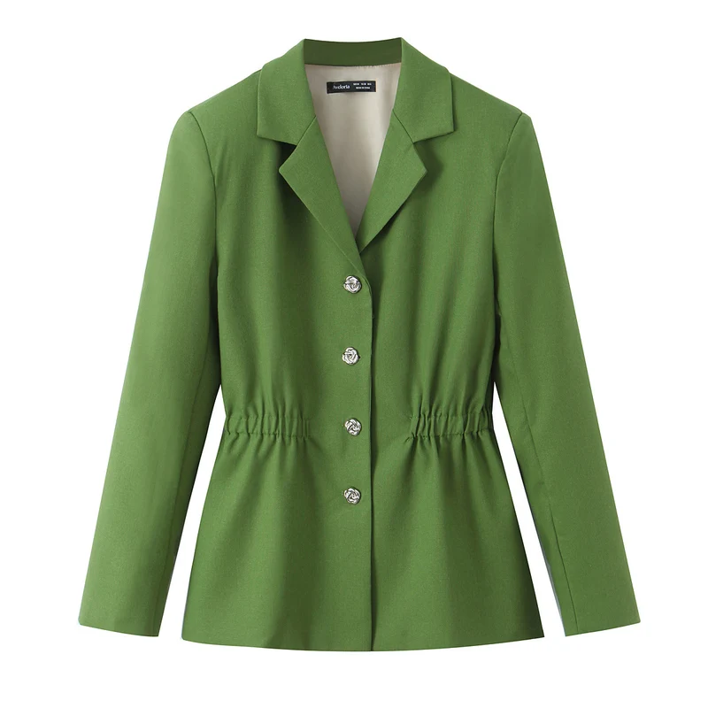 Damen Taillierter Blazer mit Tunnelzug-Taille, Reverskragen und Schmuckknöpfen Drune