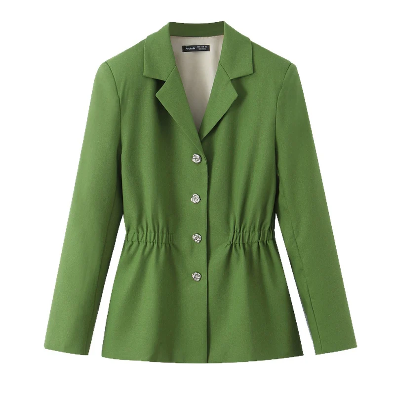 Damen Taillierter Blazer mit Tunnelzug-Taille, Reverskragen und Schmuckknöpfen Drune
