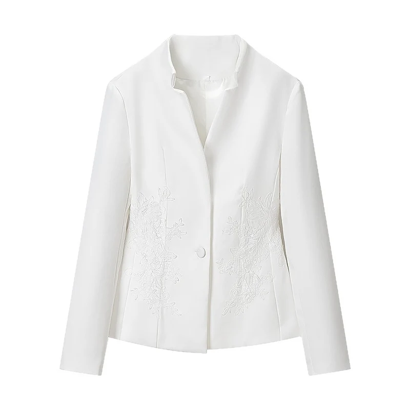 Damen Taillierter Blazer mit Stehkragen und floraler Stickerei Drune