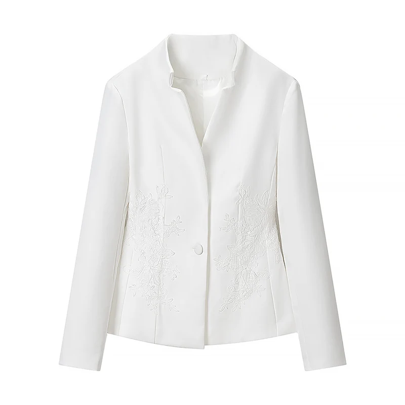 Damen Taillierter Blazer mit Stehkragen und floraler Stickerei Drune