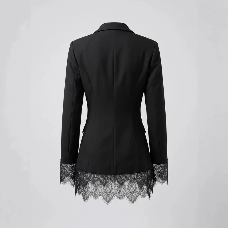 Damen Taillierter Blazer mit Spitzenborte am Saum und Manschetten Drune