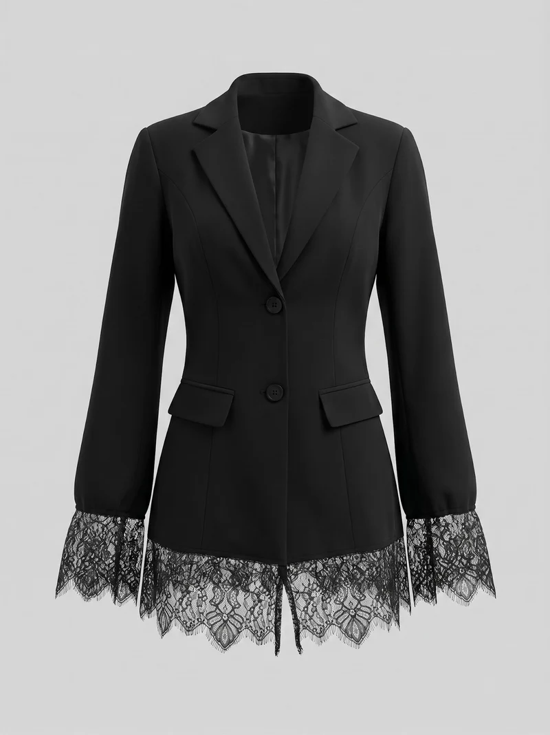 Damen Taillierter Blazer mit Spitzenborte am Saum und Manschetten Drune