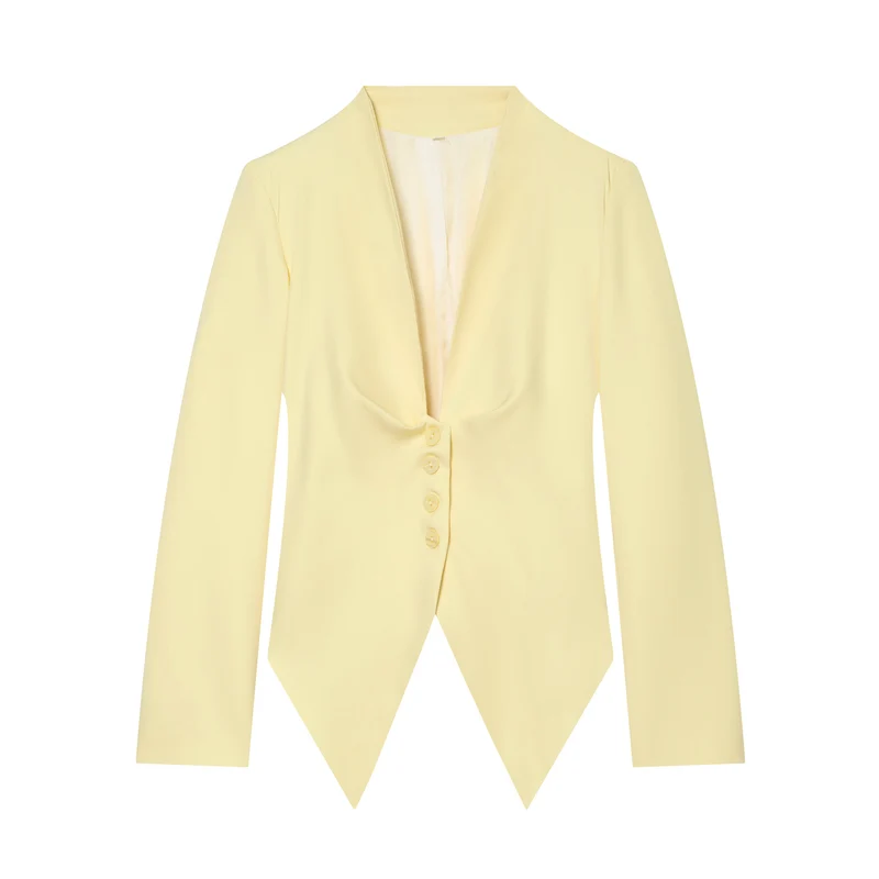 Damen taillierter Blazer mit spitzem Schößchen und tiefem V-Ausschnitt Drune