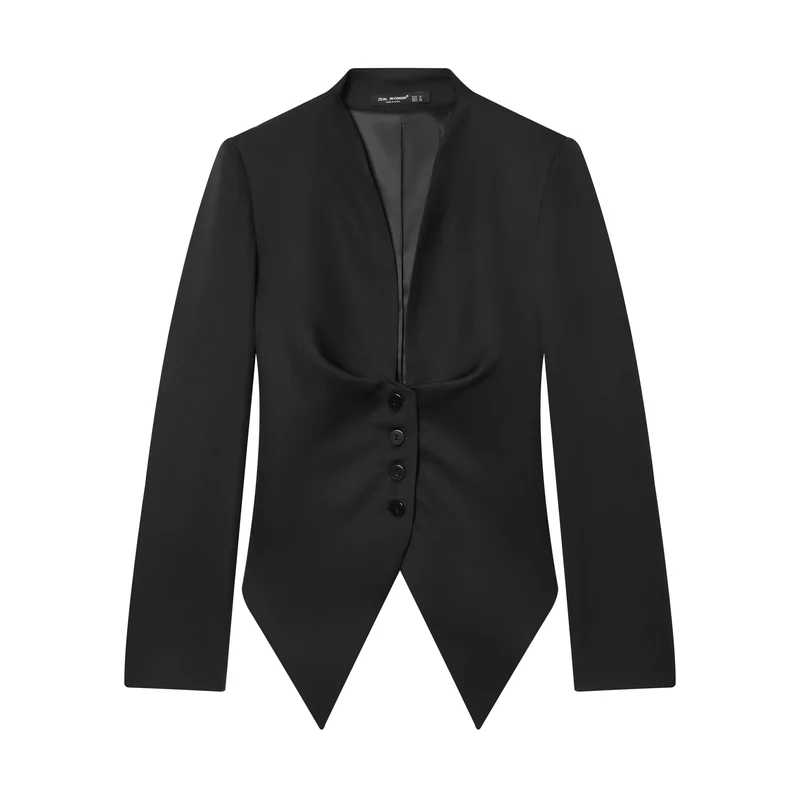 Damen taillierter Blazer mit spitzem Schößchen und tiefem V-Ausschnitt Drune