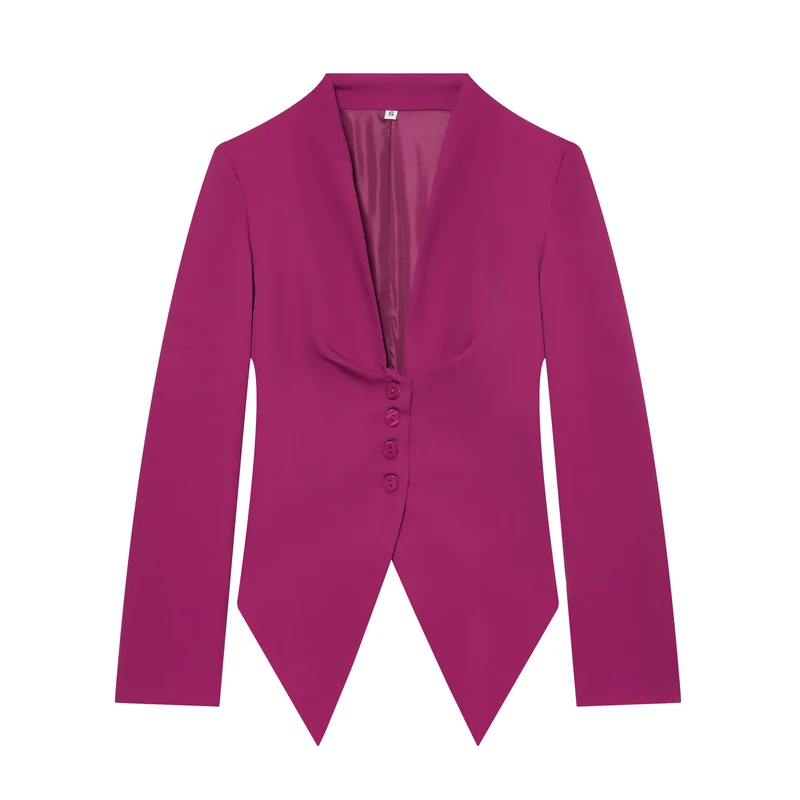 Damen taillierter Blazer mit spitzem Schößchen und tiefem V-Ausschnitt Drune