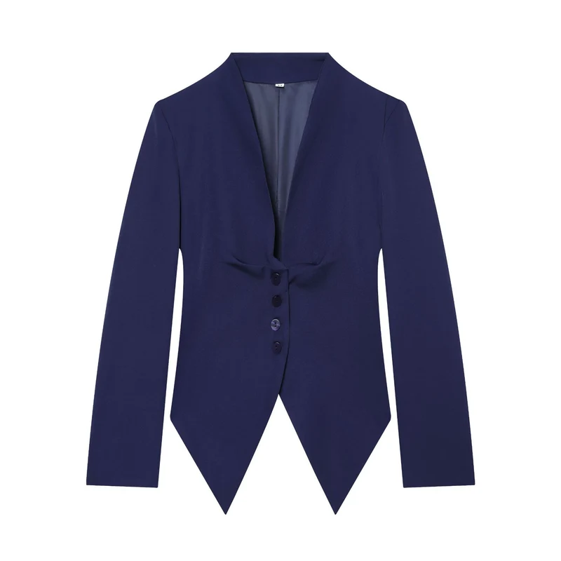 Damen taillierter Blazer mit spitzem Schößchen und tiefem V-Ausschnitt Drune