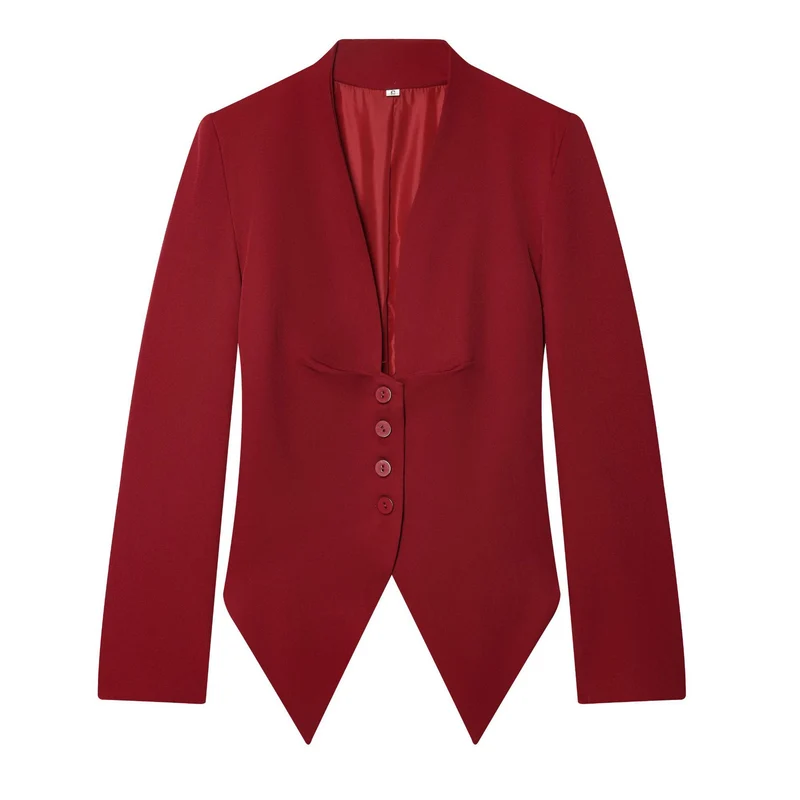 Damen taillierter Blazer mit spitzem Schößchen und tiefem V-Ausschnitt Drune