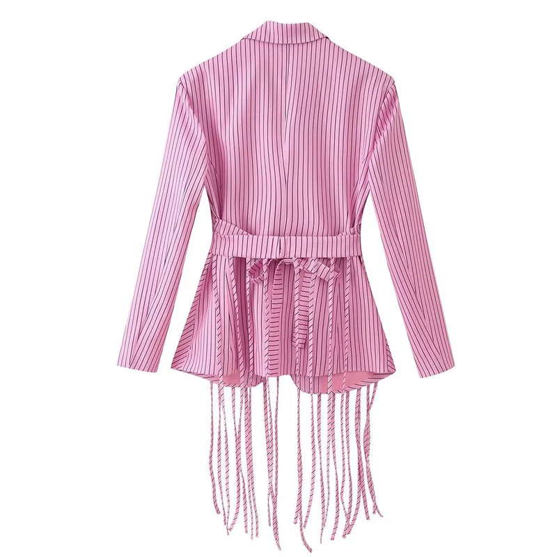 Damen Taillierter Blazer mit Fransen‑Detail und Nadelstreifen Drune