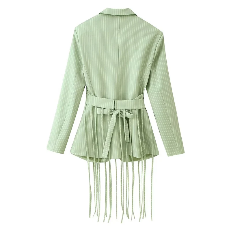 Damen Taillierter Blazer mit Fransen‑Detail und Nadelstreifen Drune