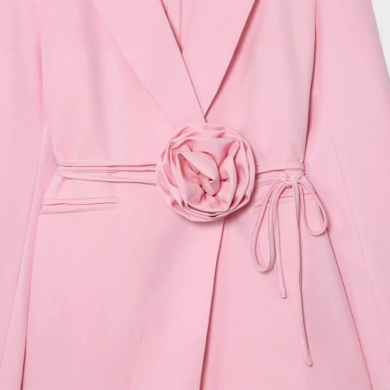 Damen Taillierter Blazer mit Deko‑Rosen‑Gürtel und Reverskragen Drune