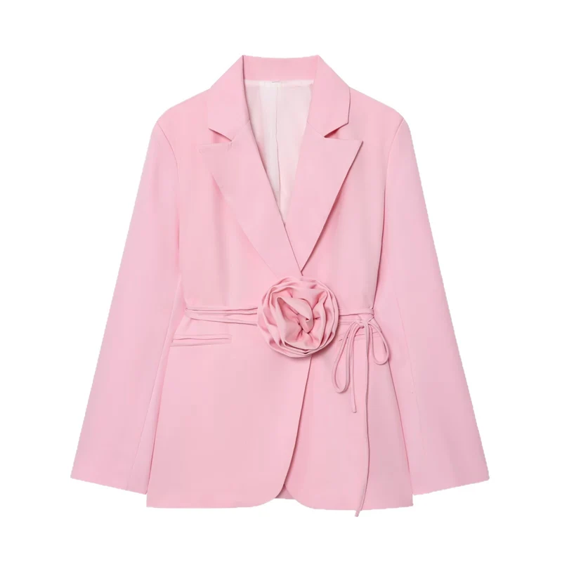Damen Taillierter Blazer mit Deko‑Rosen‑Gürtel und Reverskragen Drune