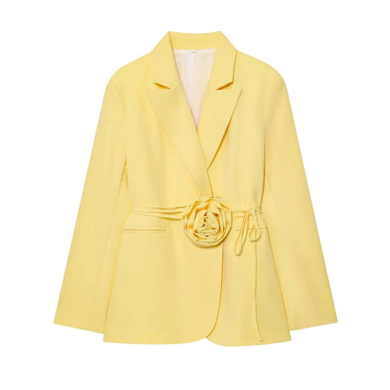 Damen Taillierter Blazer mit Deko‑Rosen‑Gürtel und Reverskragen Drune
