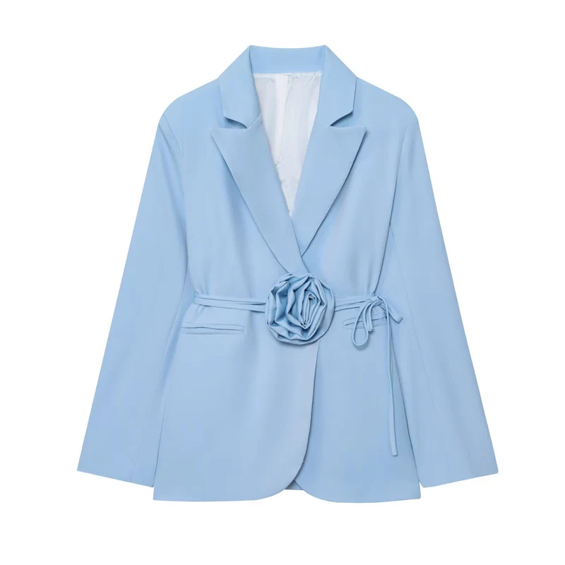 Damen Taillierter Blazer mit Deko‑Rosen‑Gürtel und Reverskragen Drune