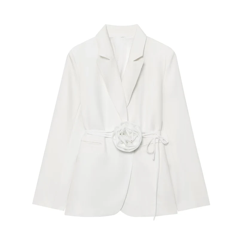 Damen Taillierter Blazer mit Deko‑Rosen‑Gürtel und Reverskragen Drune