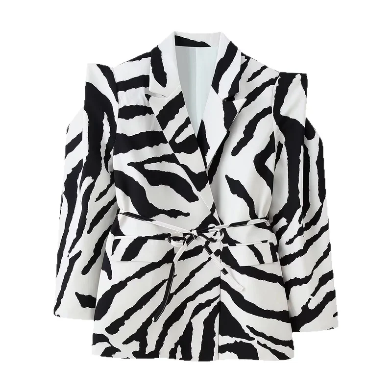 Damen Taillierter Blazer mit Bindegürtel und Cut-Out-Schultern Drune