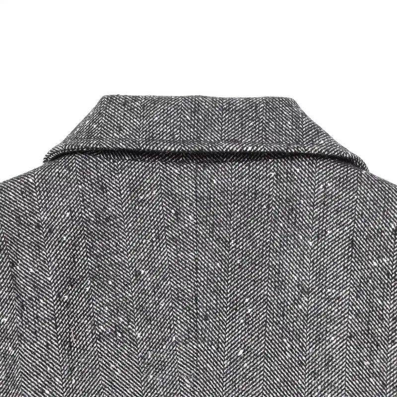 Damen Taillierter Blazer im Fischgrätmuster mit Reverskragen und Pattentaschen Drune