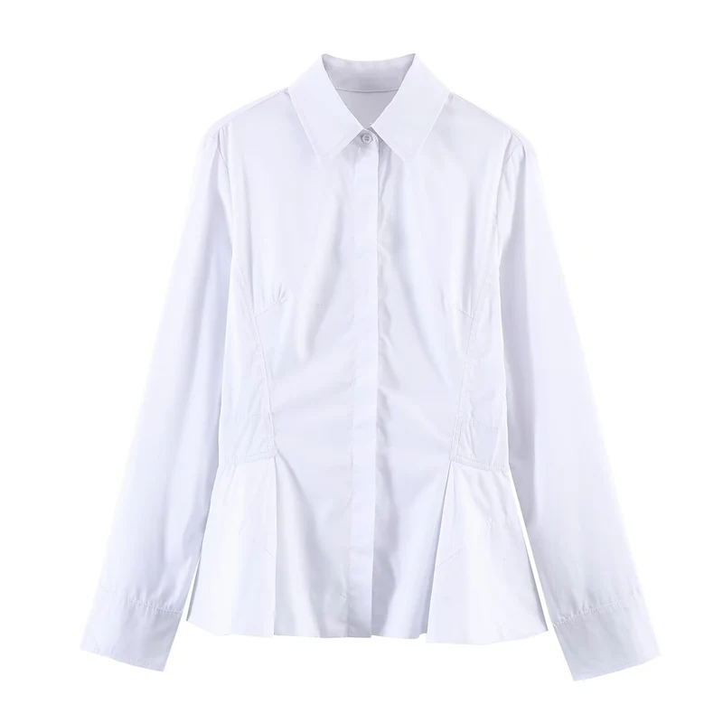 Damen Taillierte Popeline‑Bluse mit Peplum-Details und verdeckter Knopfleiste Drune