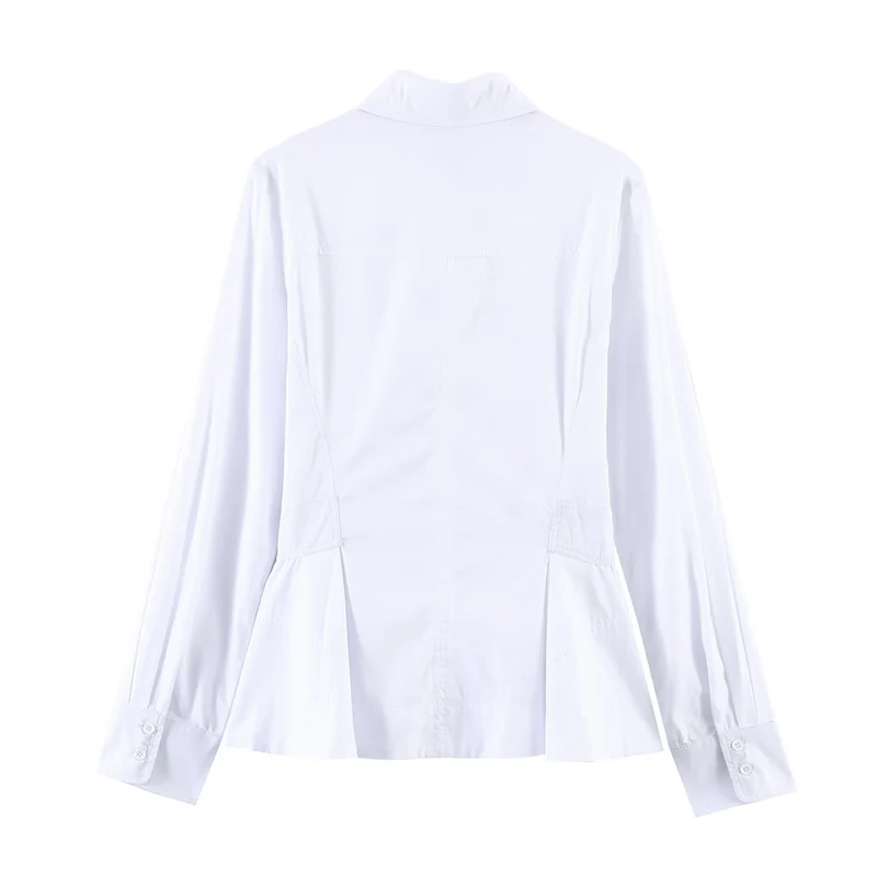 Damen Taillierte Popeline‑Bluse mit Peplum-Details und verdeckter Knopfleiste Drune