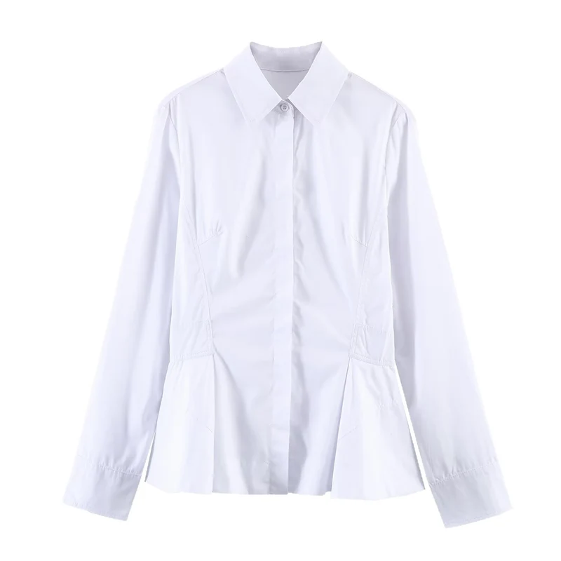 Damen Taillierte Popeline‑Bluse mit Peplum-Details und verdeckter Knopfleiste Drune