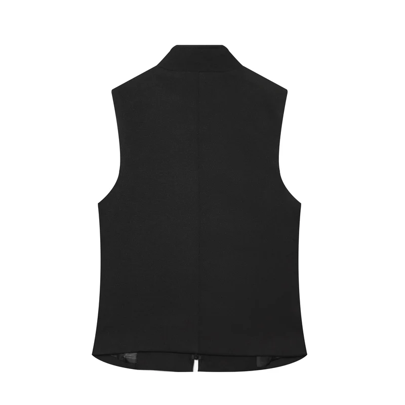 Damen Taillierte Military‑Weste mit Stehkragen und Zierriegeln Drune
